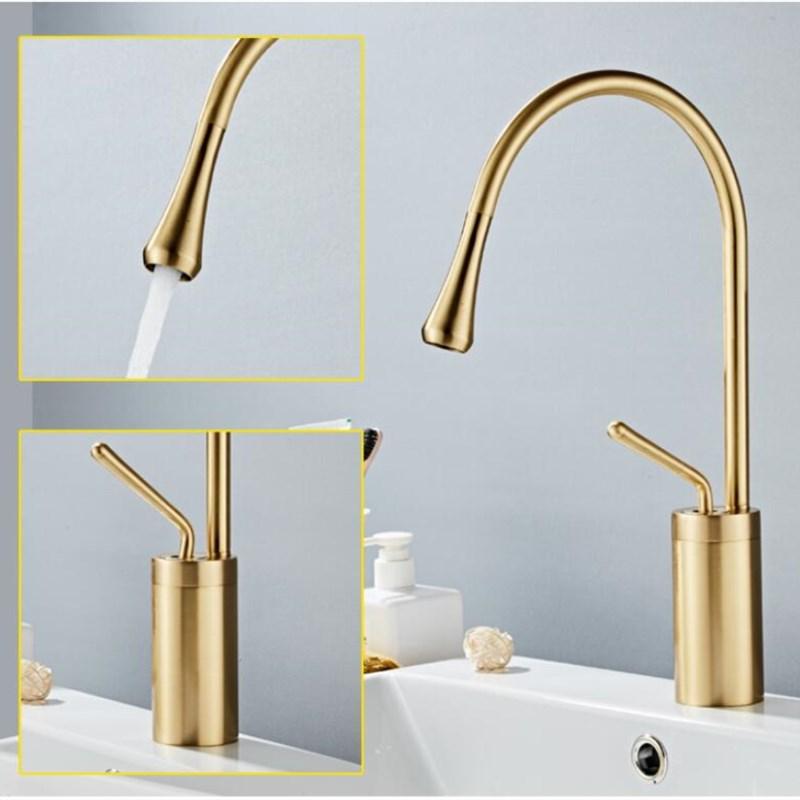 Basin Faucet Single Lever 360 Rotation Spout Moder Brass Mixer Tap For Kitchen Or Bathroom Basin Water Sink Mixer gold brush