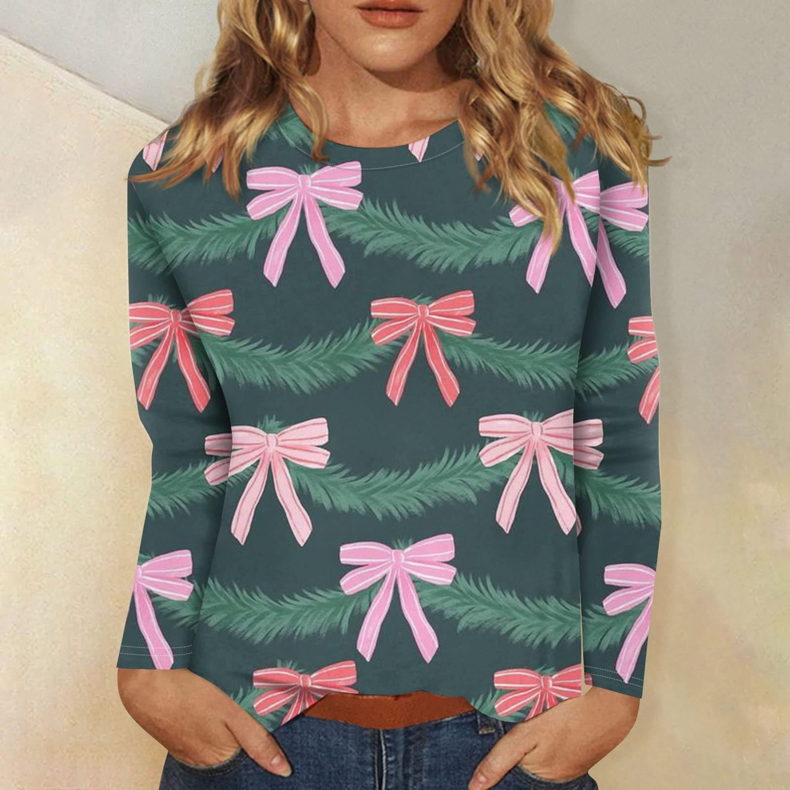 

Женская мода повседневная рождественская печать круглый вырез длинный рукав декоративная футболка топ XXXXXL