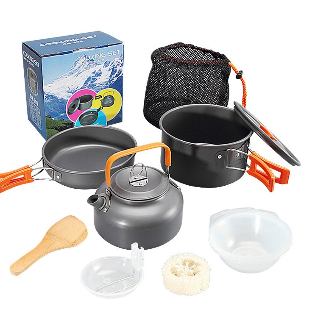 Camping Cookware Accessories Set Aluminum Portable Fish Camping Set Tea Pot Outdoor Tableware Cookset Kit Pan Bowl Kettle Hiking BBQ Picnic Equipment