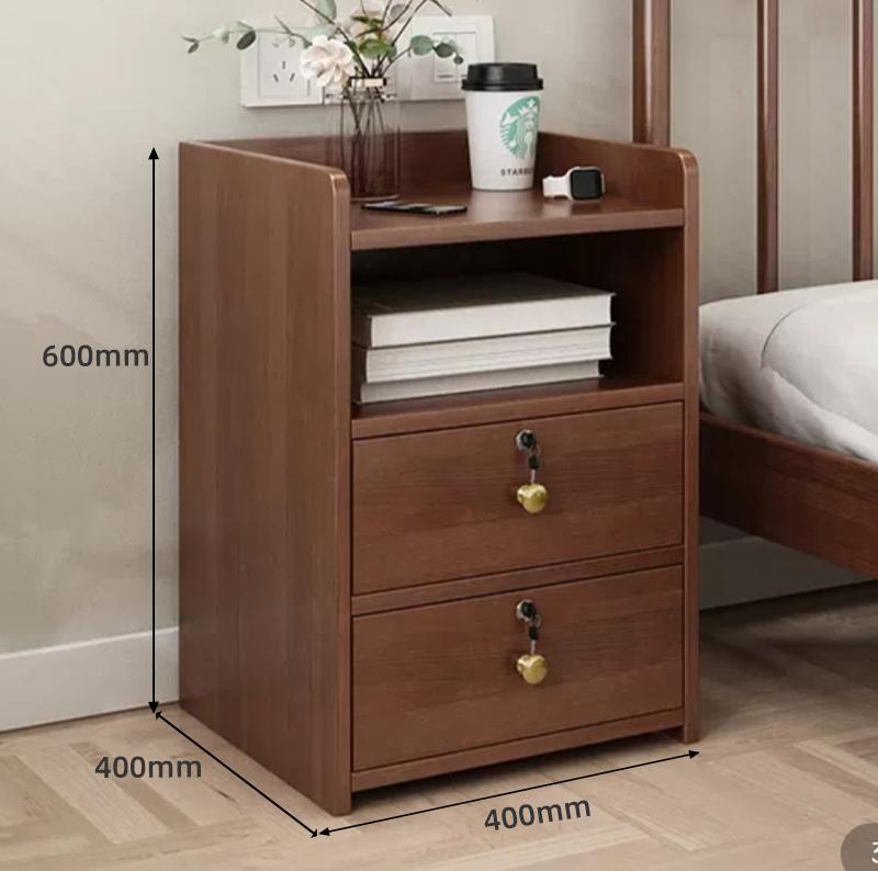 Solid Wood Locking Nightstand, Compact Slim Bedside Cabinet, Modern Minimalist Storage Organizer, Narrow Gap Bedroom Furniture