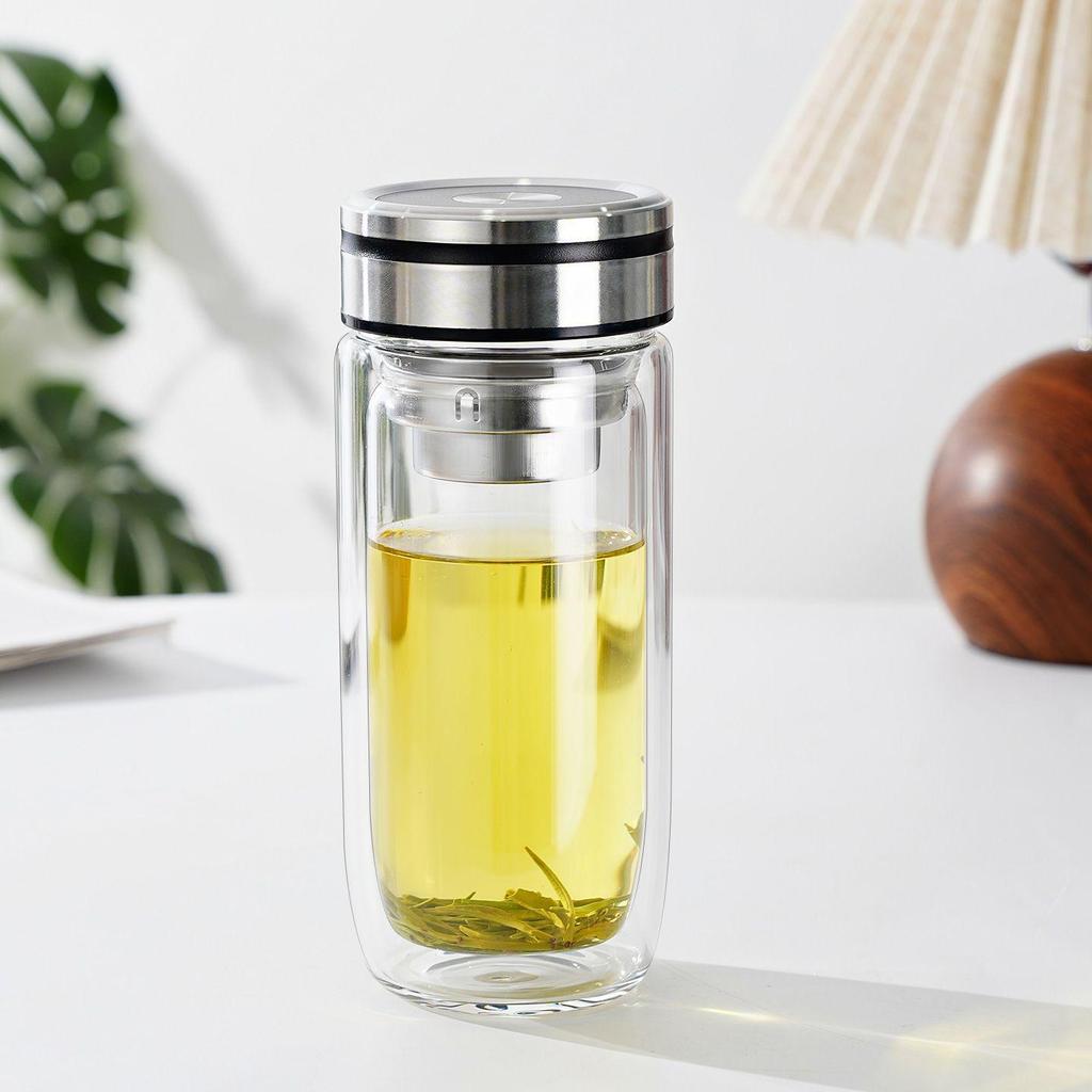 Custom Double-Layer Glass Tea Cup with Separator and Ring – Ideal Business Gift