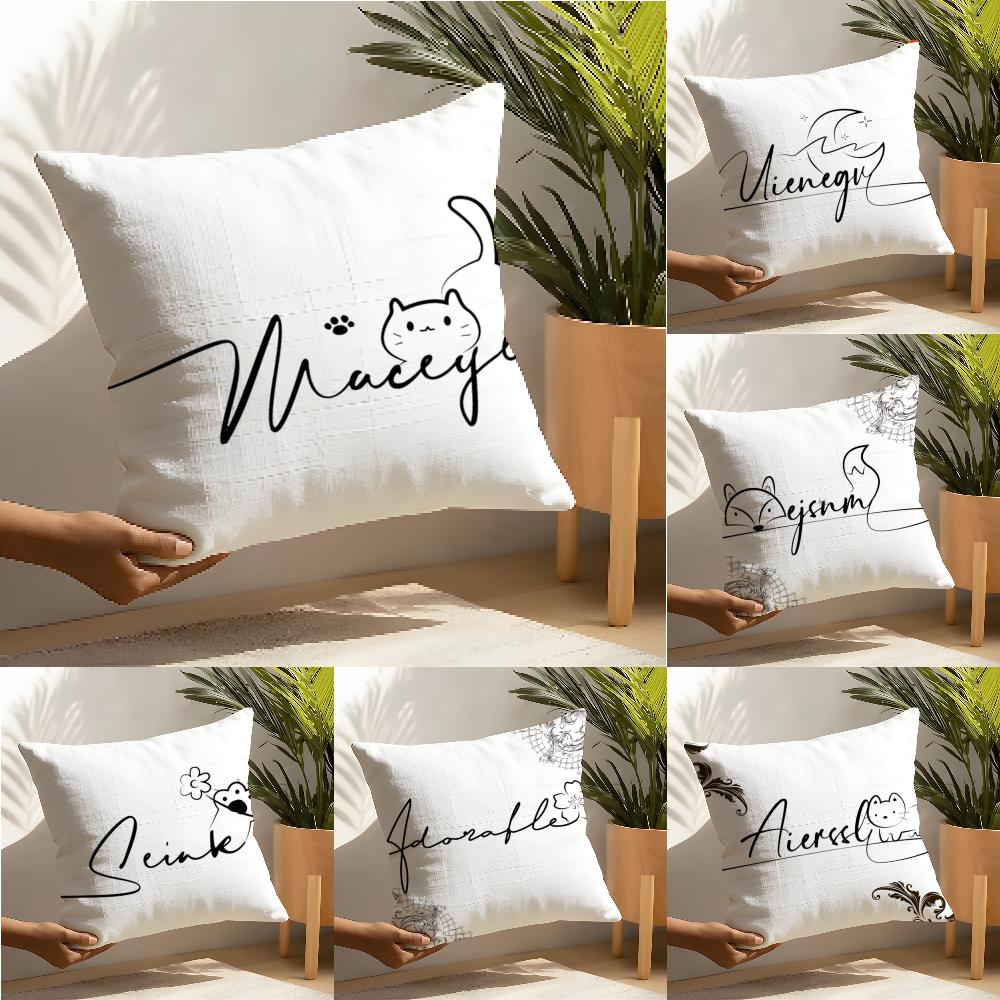 Artistic Animal Signatures Pillow Case Cotton Linen Fabric Square Zipper Pillowcase Home Decorative Living Room