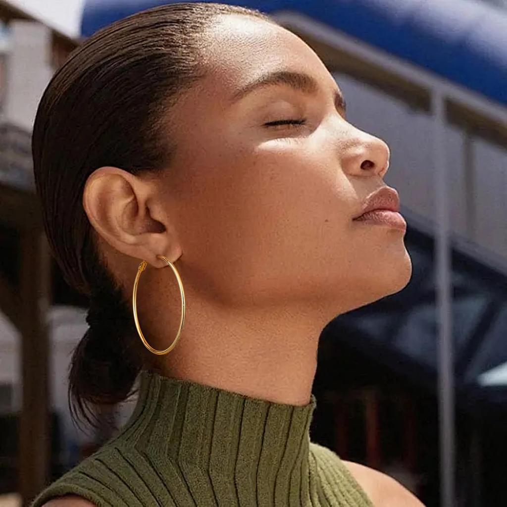 18K Gold Plated Large Hoops Earring Lightwight Gold Hoop Earrings for Women 316L Surgical Steel Post Lightweight Hypoallergenic