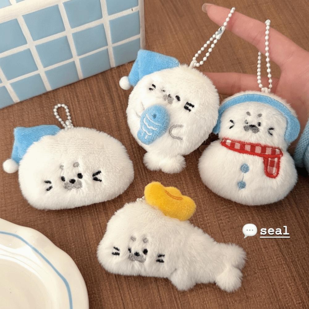 Plush Seal Plush Keychain Fluffy Bag Charm Sea Theme Animal Key Pendant  Girls