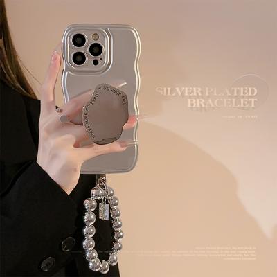Niche Metal Silver for Apple 15 Mobile Phone Case Chain for IPhone17 Electroplating Bracket 11 for 16pro Wave 13