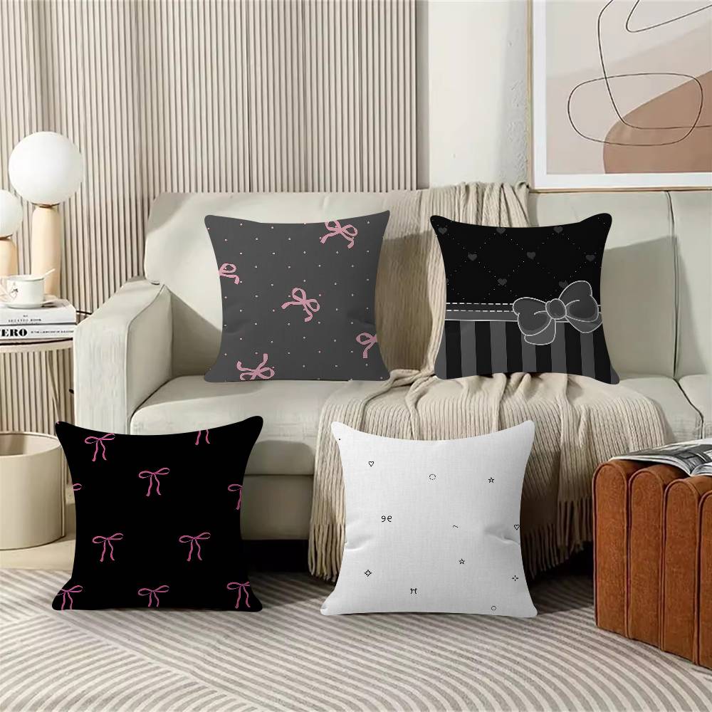 Cute Pink Black Full Screen Bow Dot Cushion Cover Decorative Pillow Sofa Home Decor Case Pillow Cases