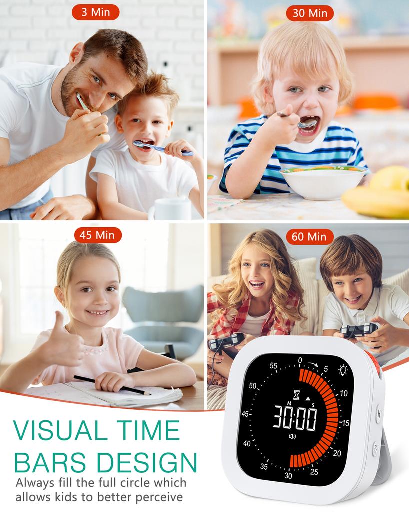 Upgraded Visual Timer Rechargeable Digital Countdown Kitchen Mechanical Cooking Timer Management Tool for Home School Office