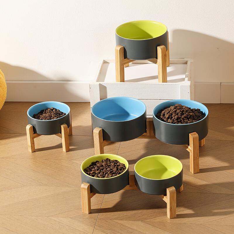 Ruhan Elevated Pet Food Bowl with Single Wooden Stand