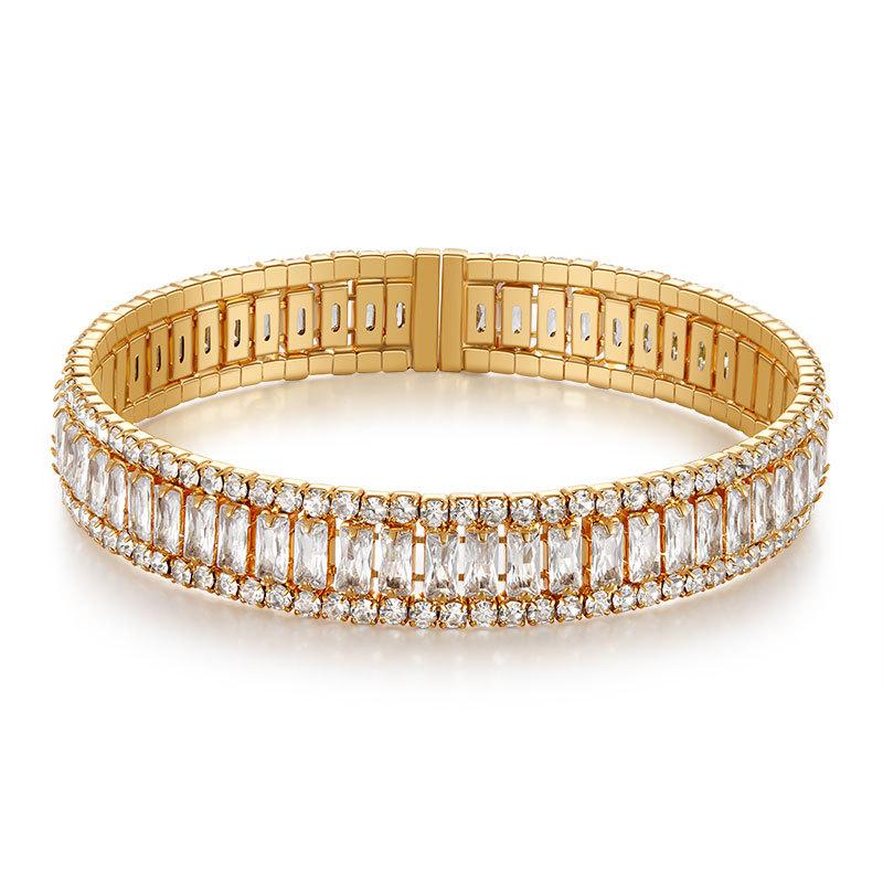 French Court Style Zircon Inlaid Full Diamond Adjustable Open Bangle Bracelet белый