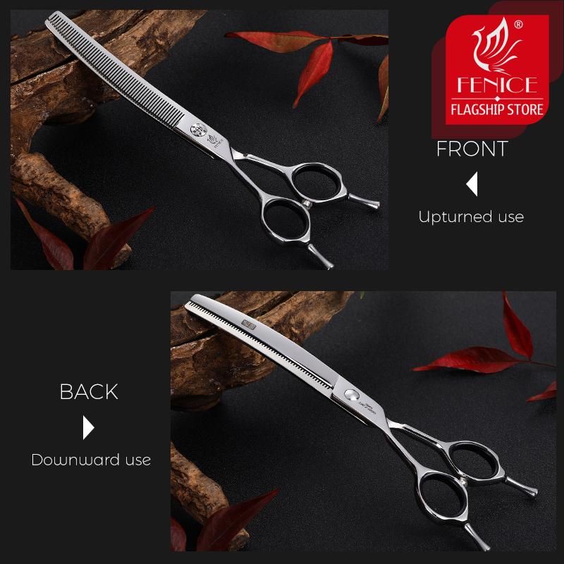 Fenice 7.0 Inch Left Handed Professional Dog Grooming Scissors Curved Thinning Dog Puppy Shears Pets Supplies Groomer Tools