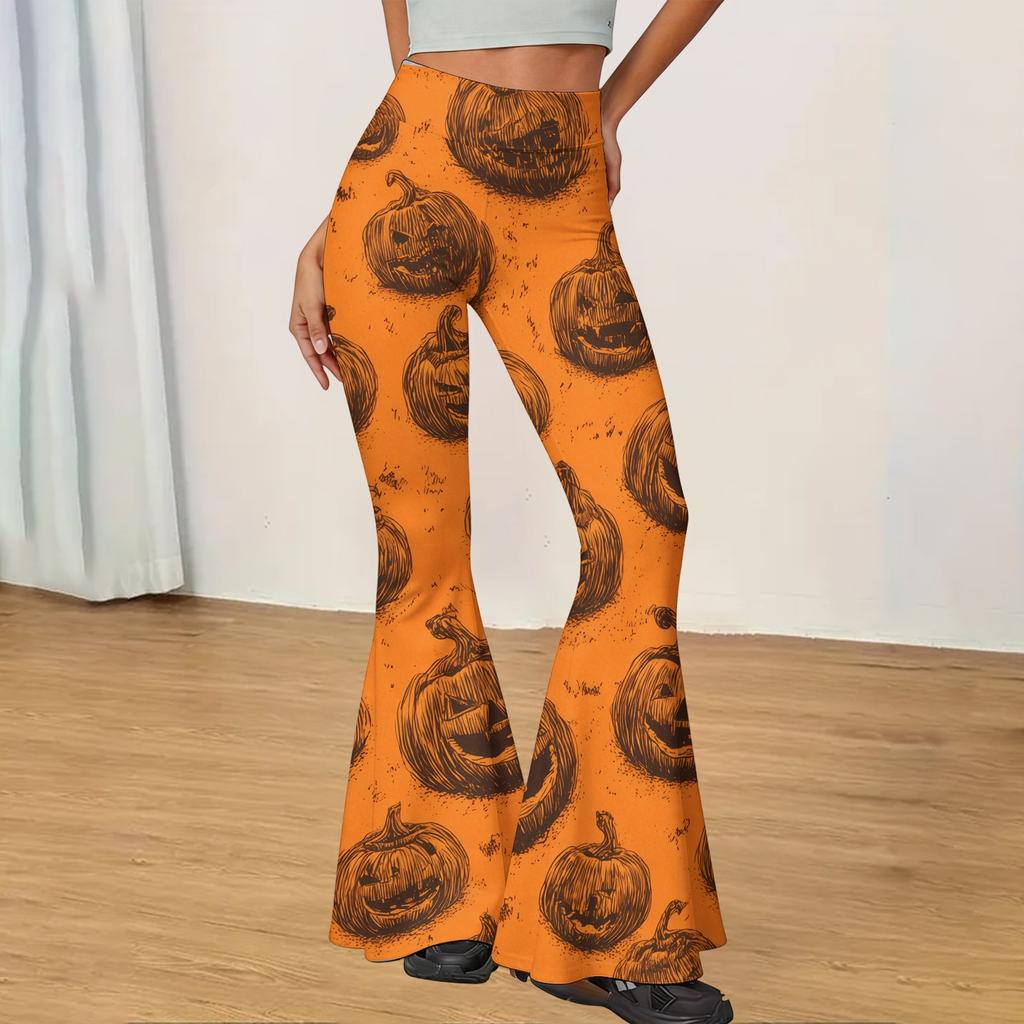 Women's Casual Halloween Print Flared Yoga Pants High Waist Stretchy Fitness Leggings Comfortable Lightweight Workout Trousers