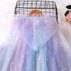 Girls Hooded Cloak Star Snowflakes Peacock Feather Sheer Ruffle Tulle Stage Performance Cosplay Costume Kids Dress Up Princess Cape Shawl