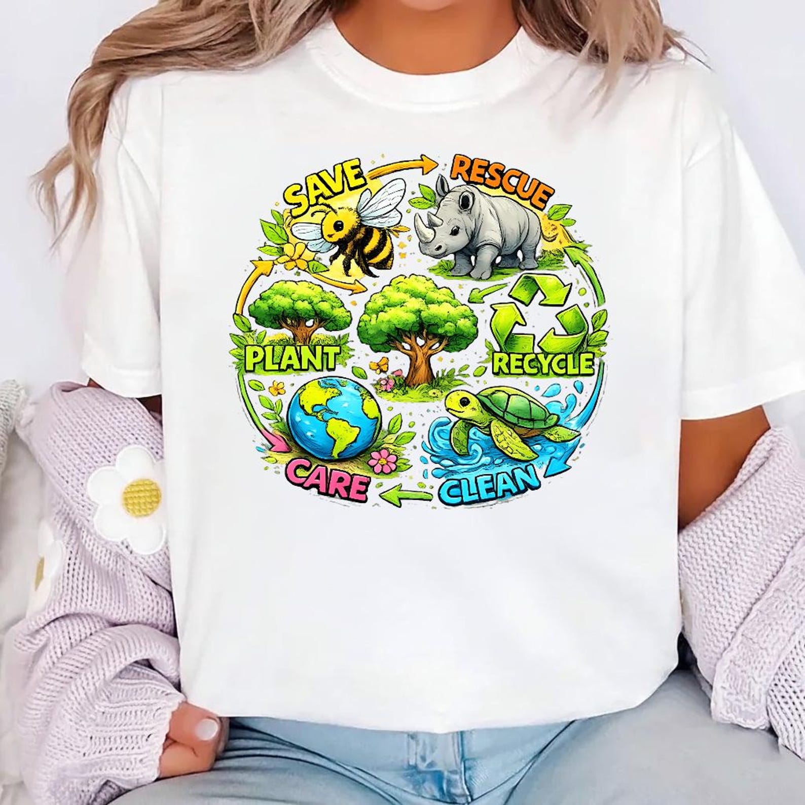 Save Bees Rescue Animals Recycle Planet Earth Day Shirt, Eco Friendly Environmental Tee 4XL