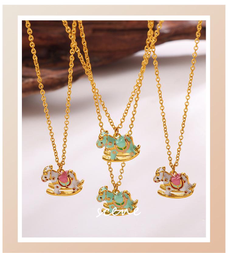 Charming & Colorful Rocking Horse Pendant Necklace with Exquisite Design for Women