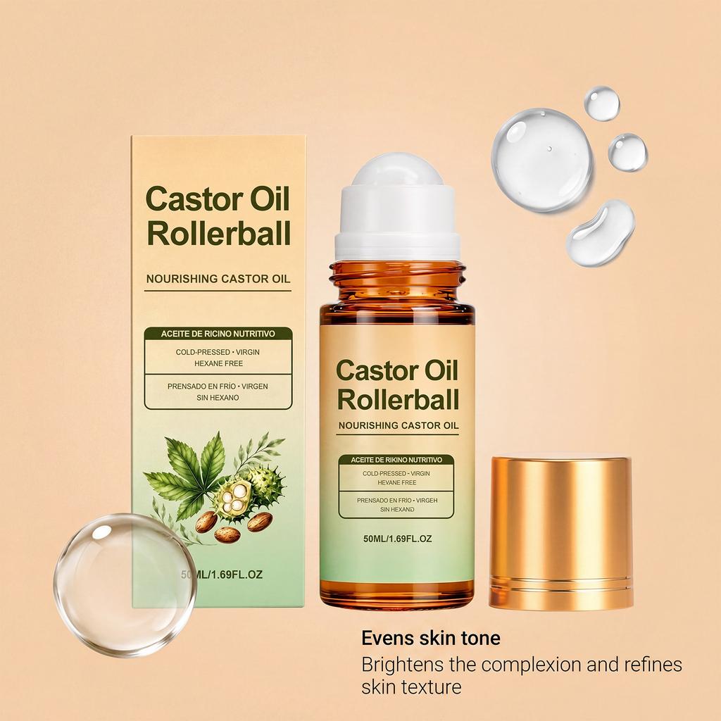 Olio di ricino roller roll-on massaggio per la pelle del corpo, cura idratante e ammorbidente, olio idratante spremuto a freddo, cura confortevole e delicata