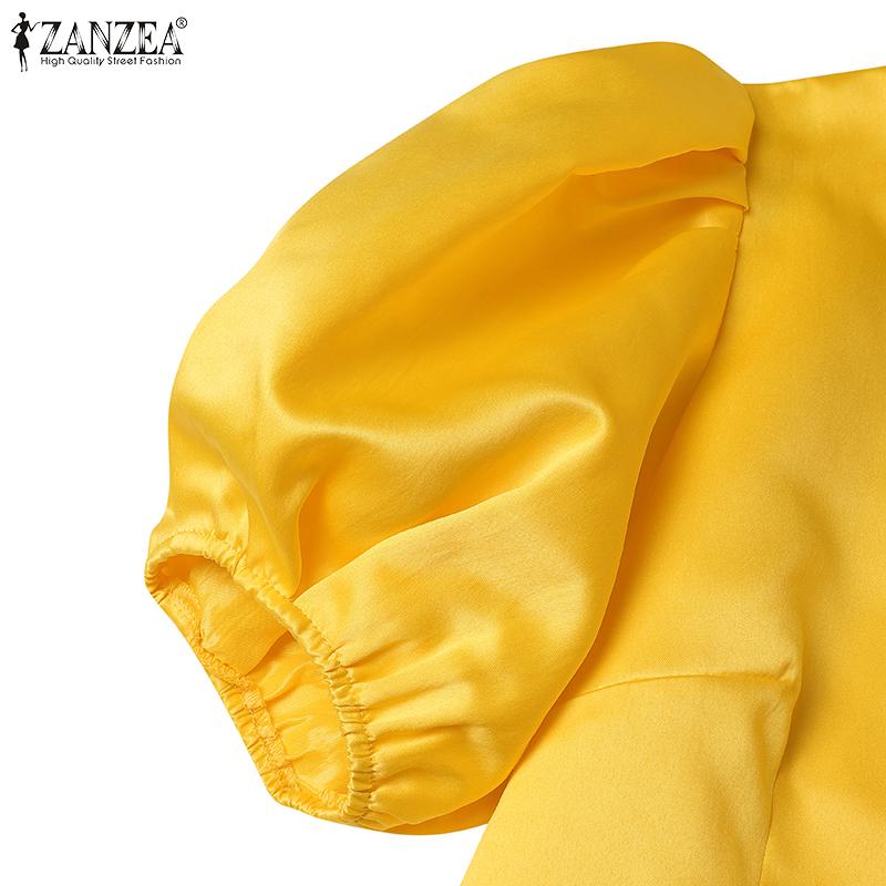 ZANZEA Frauen Casual V-ausschnitt Kurzarm Sommer Party A-linie Kleid