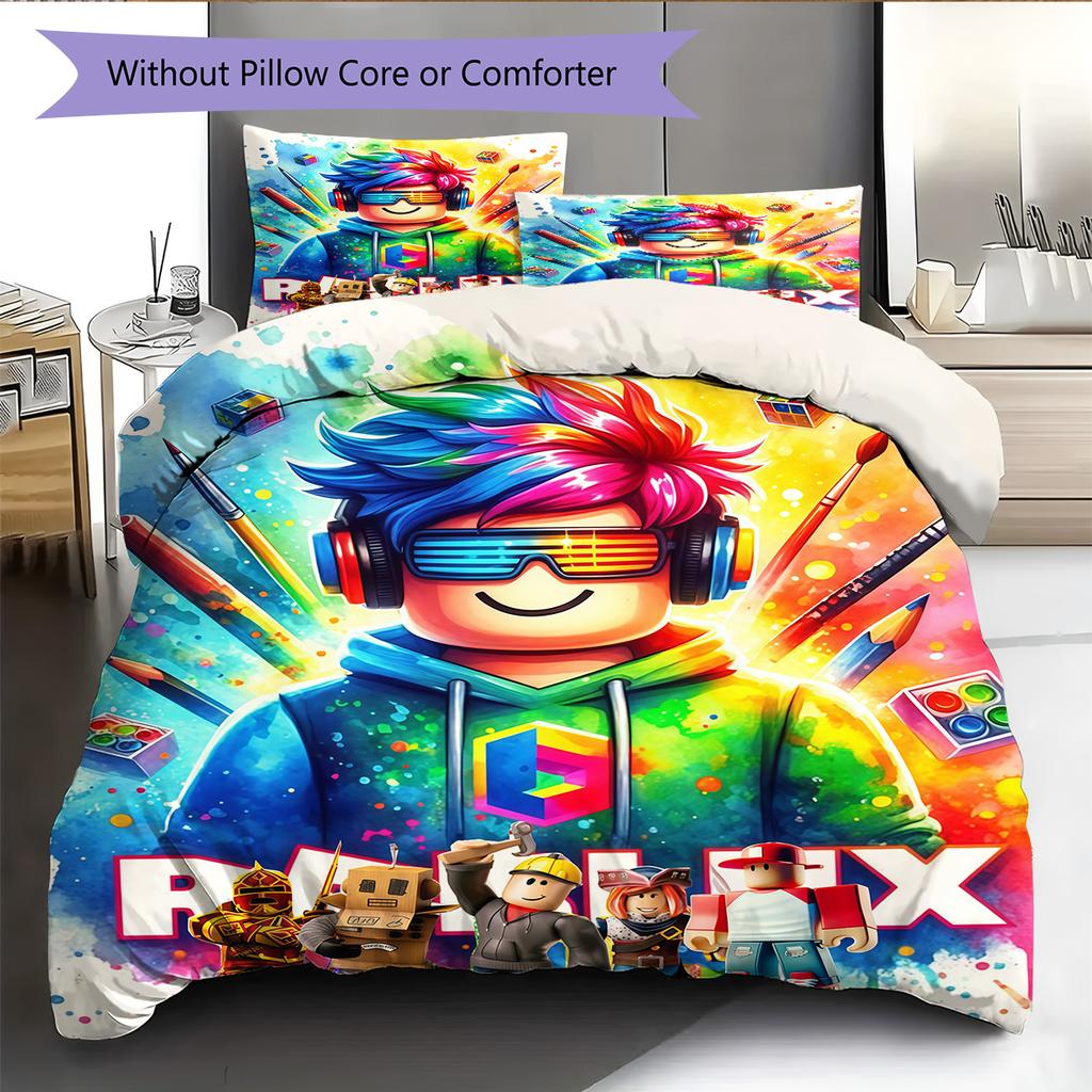 Roblox ,Pattern Bedding Quilt Set Quilt Cover Pillowcase Home Decoration Birthday Gift (1 * Duvet Cover + 2 * Pillowcase, Without Core)