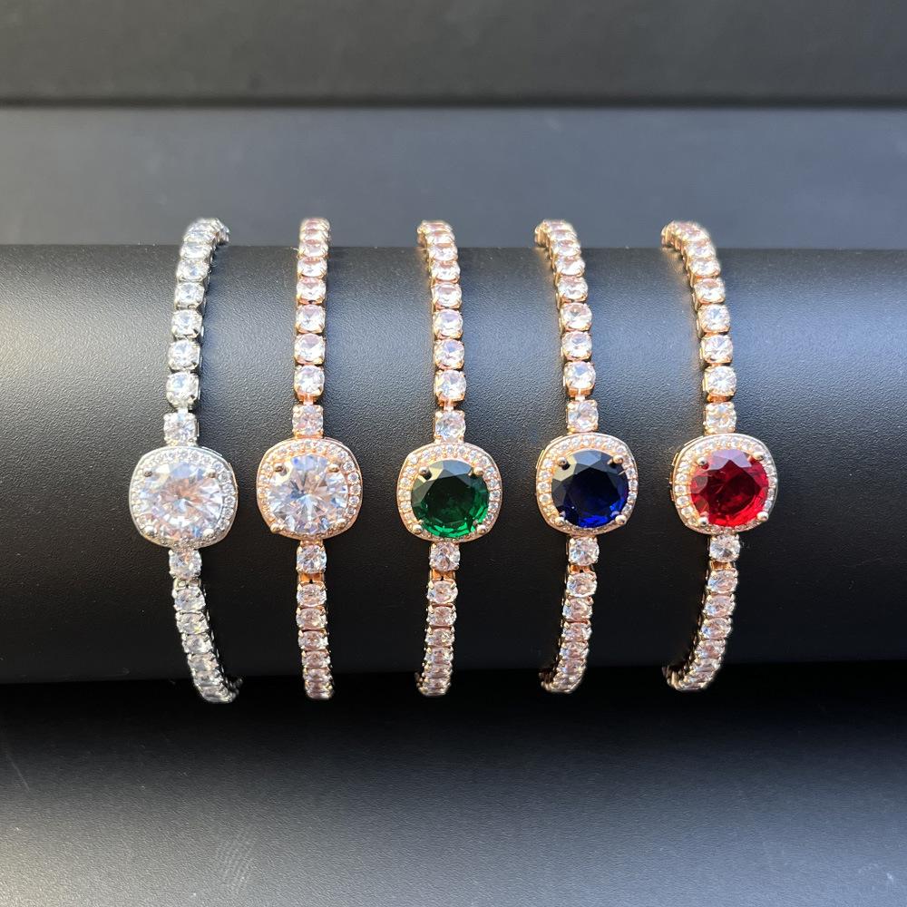 Full Zircon Birthstone Bracelet Women'S Adjustable Light Luxury Color Sugar Cube Jewelry Temperament Jewelry