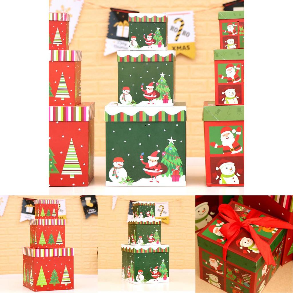 3pcs Large Premium Christmas Gift Box With Lid  Ribbon Xmas Present Square Box