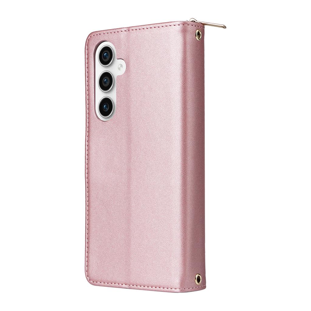 For Samsung Galaxy S25 FE Case 9 Card Slots Zipper Pocket PU Leather Phone Cover with Wrist Strap