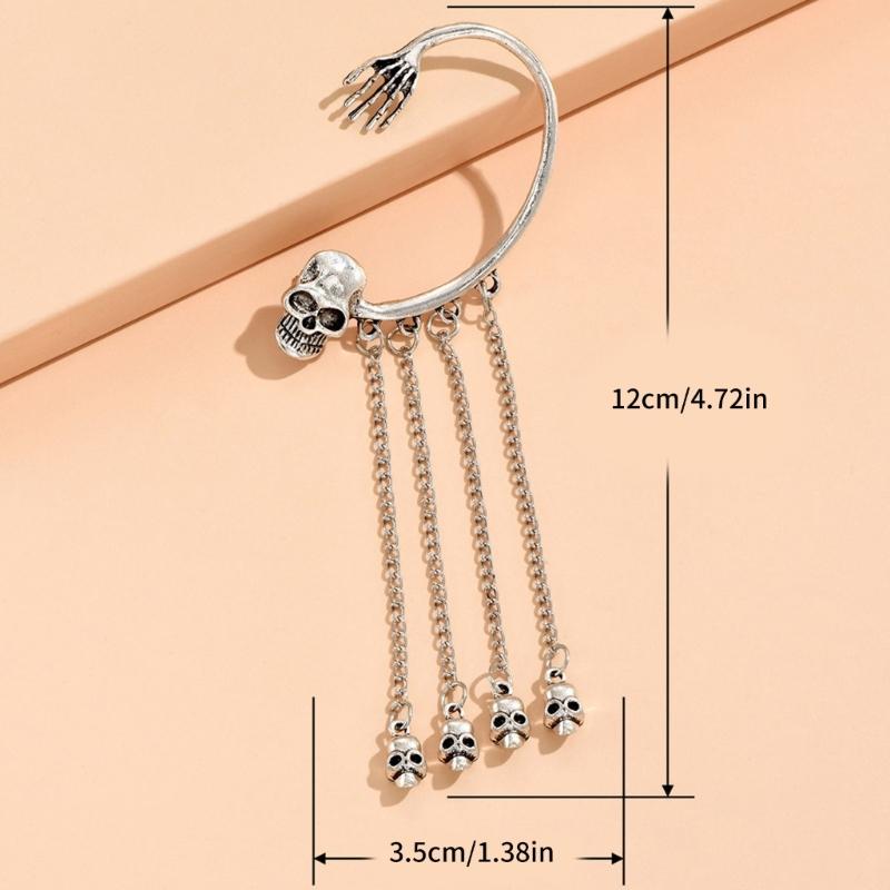 Unique Skull Tassels Earring Fashion Dangle Ear Cuff Comfortable Ear Jewelry Alloy Texture Suitable for Party Wear