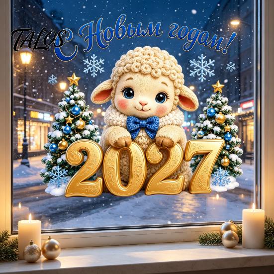 Russian New Year Window Decor Lamb Cling, Cartoon Sheep Static Glass Sticker, Reusable Stickers PVC Decal for Holiday Home and Store Decoration