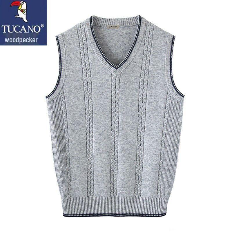 Men's Woodpecker Cashmere V-Neck Wool Vest - Solid Color, Sleeveless, Knit Sweater for Spring & Autumn