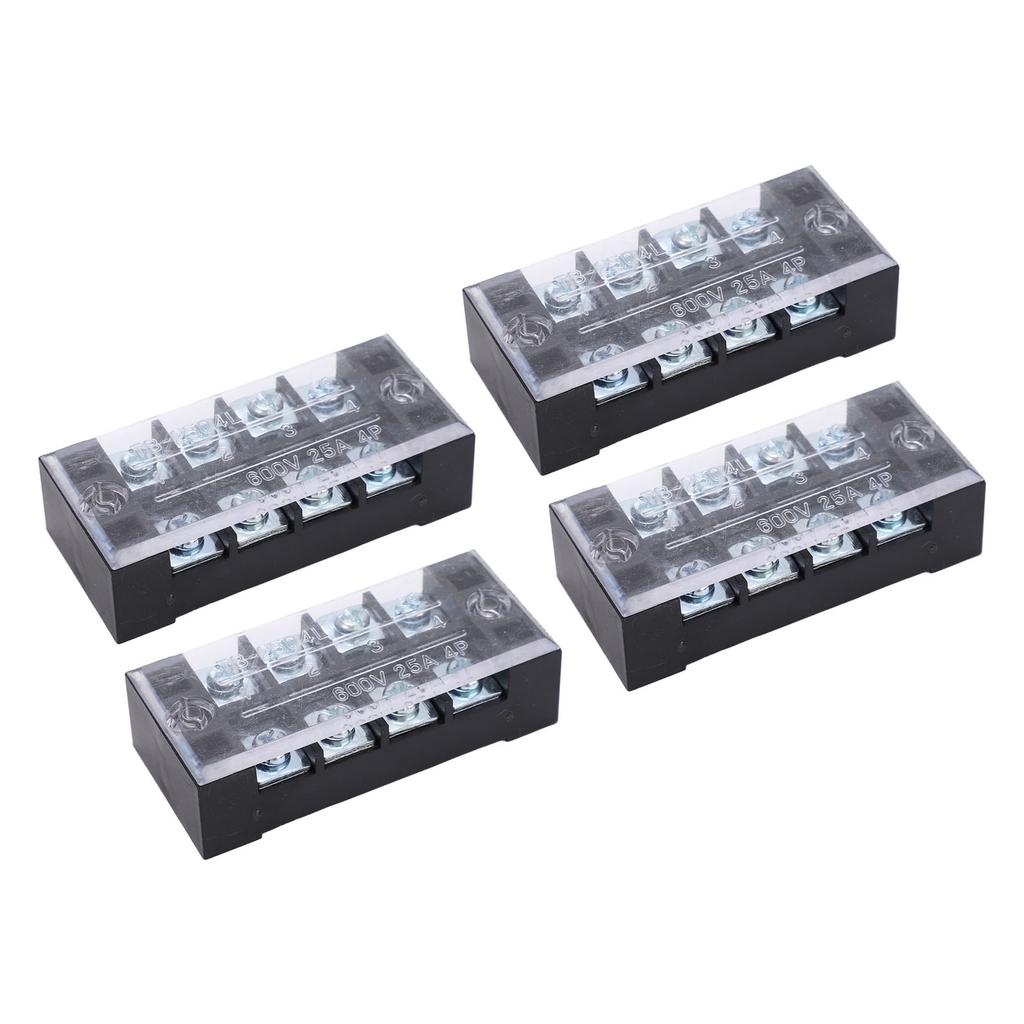 Terminal Strip Dual Row Screw Clamp High Current Wire Terminal Block with Cover 600V 25A 4pcs 4 Position (2504)