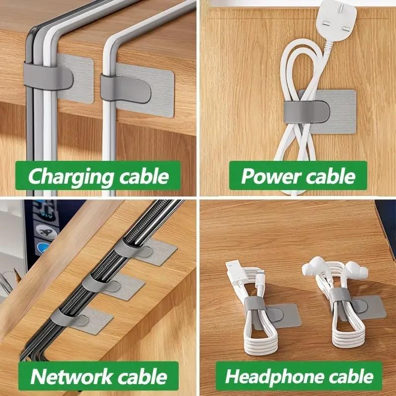 1set/10pcs Self Adhesive Cable Organizer, Table/Wall Adhesive Cable Fixed Clip, Power Cable Tie Network Cable Routing Holder