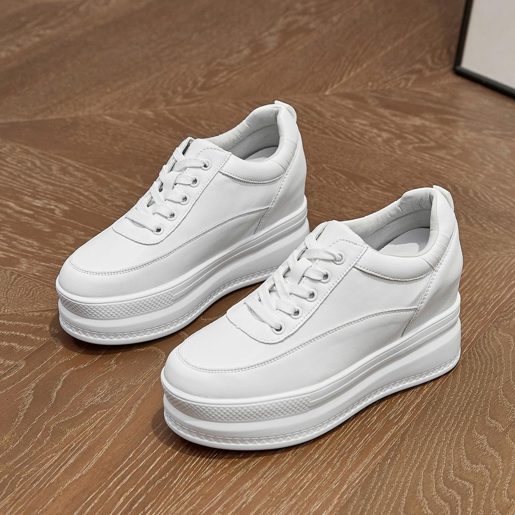 New Leather Little White Shoes Women's Inner Height Increase Women's Shoes Women's Thick-soled Muffin Shoes Casual Versatile and Thin