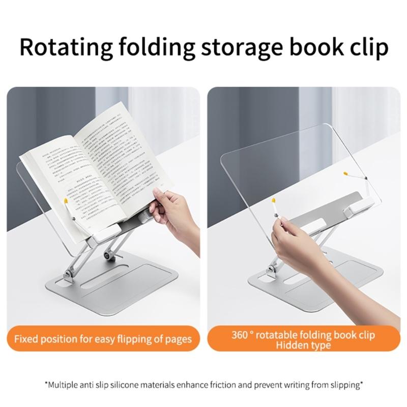 Two Axises Adjustable Foldable Laptop Book Stand Aluminum Construction 360 Rotation Clear Acrylic Ergonomic Holder