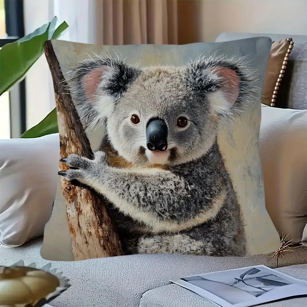 1pc Pillowcase, Modern Koala Art Throw Pillow Cover - Soft Comfortable Polyester Short Plush Fabric, Single-Sided Print, Multi-Size Options: 45.72X45.