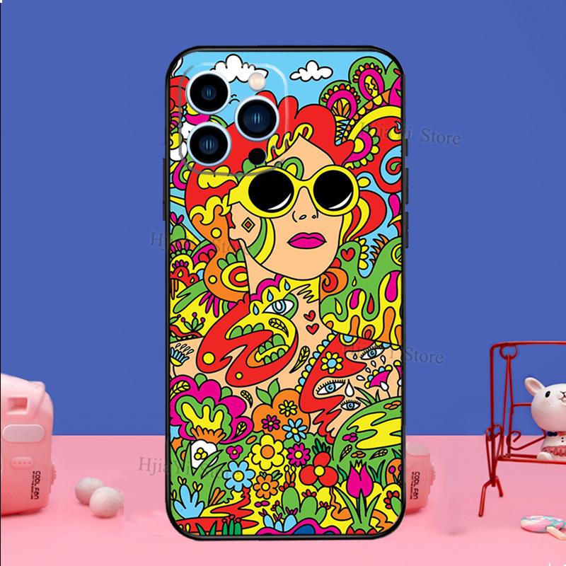 Hippy Hippie Psychedelic Art Case For iPhone 16 15 13 11 14 Pro Max 12 Mini Plus XR X XS Max Silicone Phone Cover