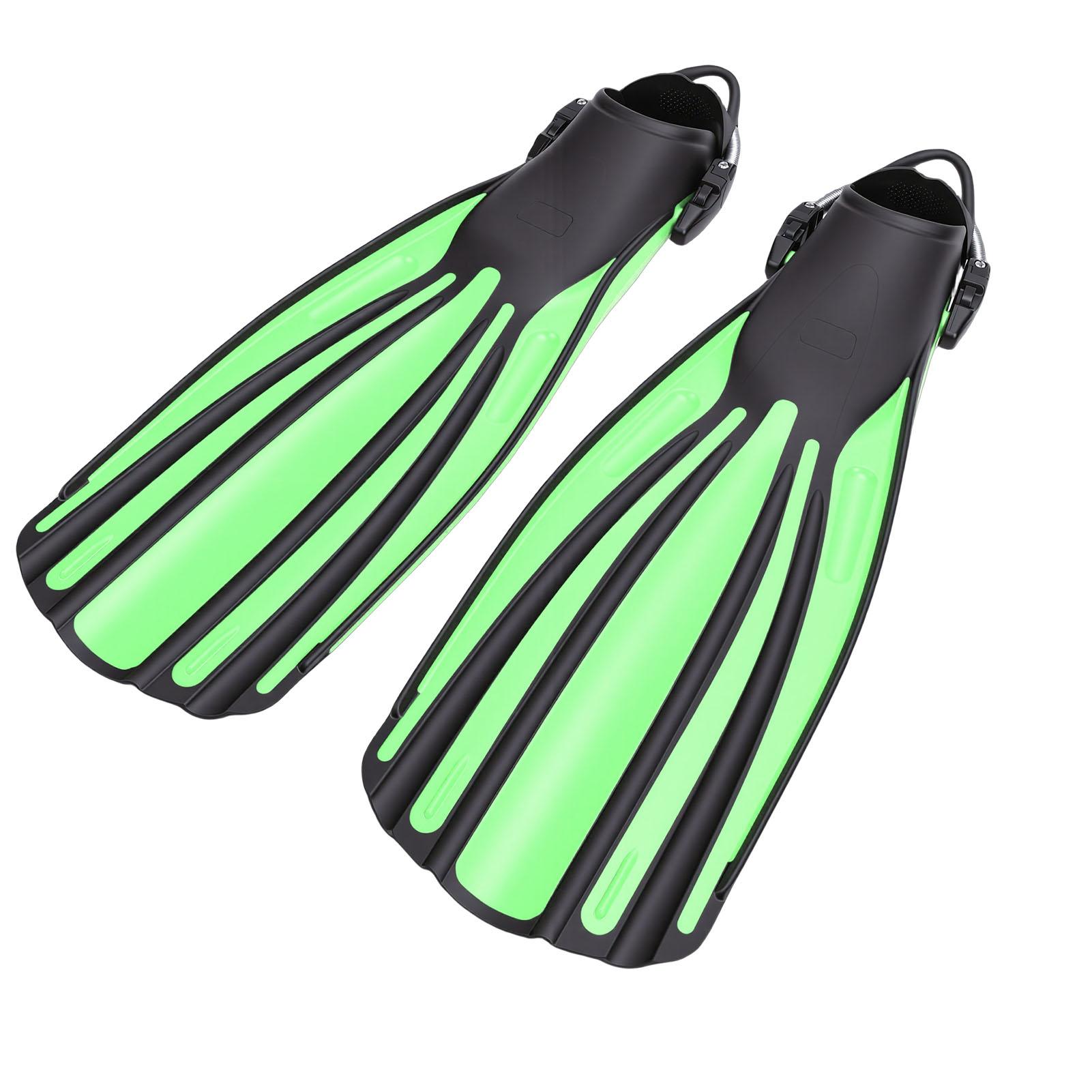 1 Pair Diving Fins TPR Adjustable Long Professional Diving Flippers for Scuba Diving Swimming Surfing Green XL