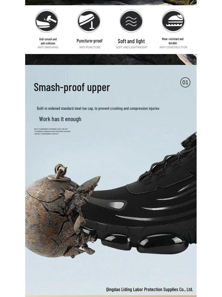 Summer Men's Breathable Safety Shoes: Anti-Smash, Anti-Puncture, Anti-Slip, Wear-Resistant, Fashionable with Rotating Button.