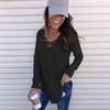 Spring and Autumn Women's Blouse Solid Color V-Neck Tie Loose Long Sleeve Top
