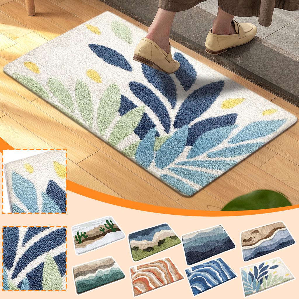 Absorberende baderomsteppe med gummibakside, maskinvaskbar bølgebadematte med myke og høykvalitets ultrafine fibre, egnet for rask tørking