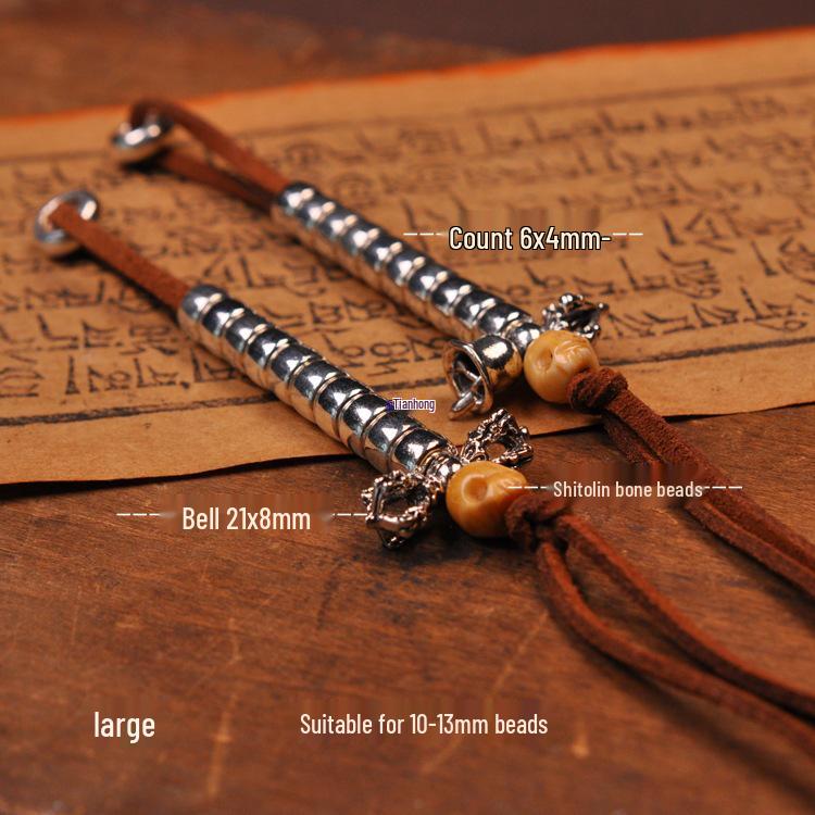 Tibetan Silver White Copper Vajra Bell Ritual Pendant with Star, Moon, and Bodhi Design.