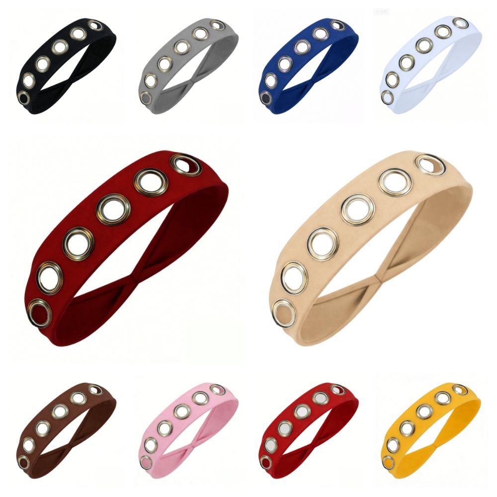 Solid Color Hollow Metal Headband Grommet Yoga Elastic Hair Band Women