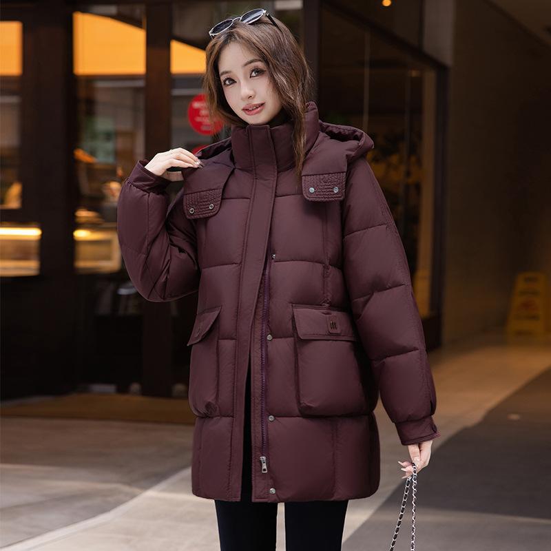 New Winter Medium and Long Hooded Down Cotton-padded Clothes Loose Large Size Fashion Versatile Women's Cotton-padded Jacket