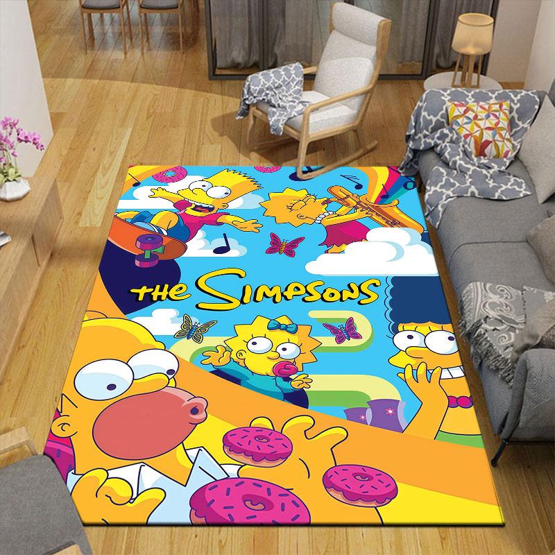 The Simpsons Poster Flannel Printed Carpet, Home Sofa Decoration for Living Room & Bedroom, Non‑Slip Play Flannel Floor Mat for Game Room