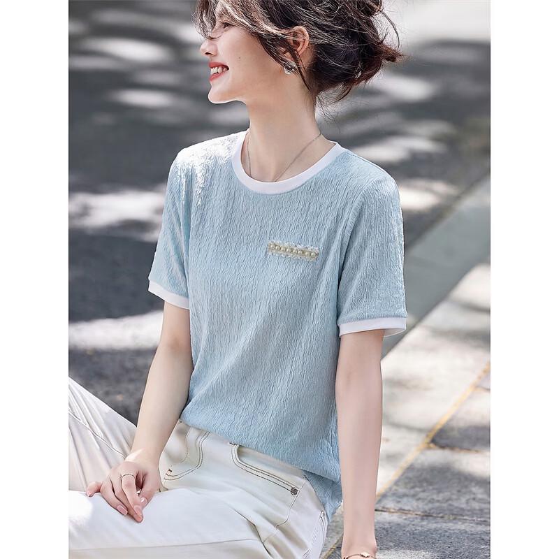 Elegant Textured Color-Block T-Shirt L