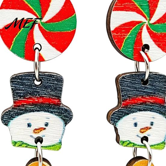 Gingerbread Man Accessories 1 Pair Christmas Wooden Dangle Drop Earrings for Women, Cute Santa Festive Party Jewelry Candy Cane Earrings, Vintage