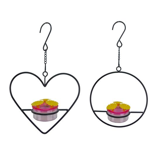 Hängender Kolibri-Futterspender für draußen, runder Vogelfutterspender in Herzform mit 3 Futteröffnungen, ameisen- und bienensicherer Kolibri-Futterspender für die Veranda/Terrasse