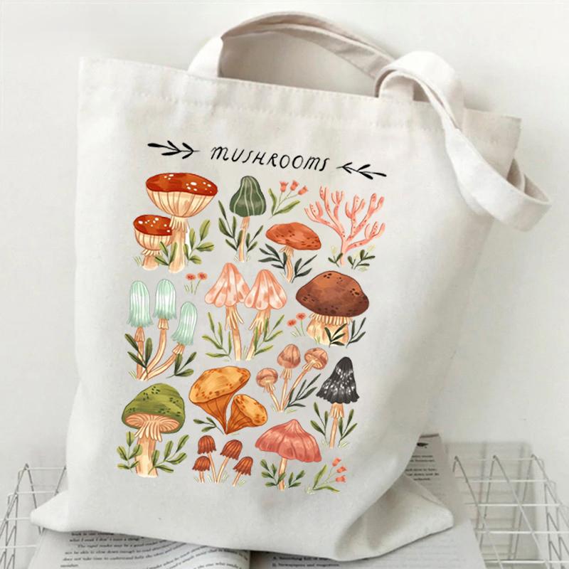 Mushroom Fungi Printed Women Shoulder Bag Fashion Eco Shopping Bags Teenager Tote Bag Vintage Mushroom Lover Women Men Handbags