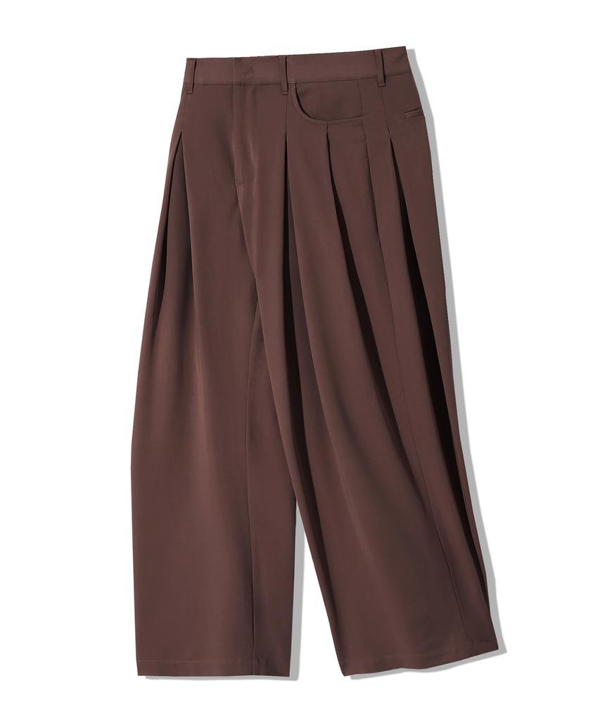 TRILLION Double Inverted Tuck Wide Pants [Brown]