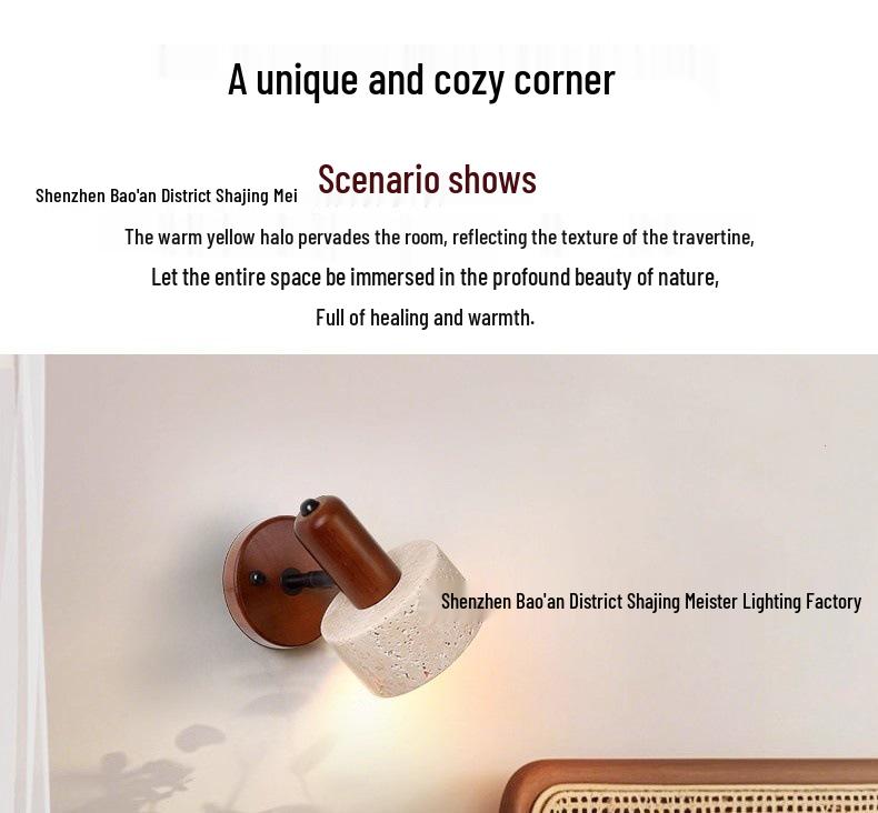 Retro Japanese Wabi-Sabi Yellow Stone Wall Lamp with Pull Cord Switch for Bedroom or Homestay