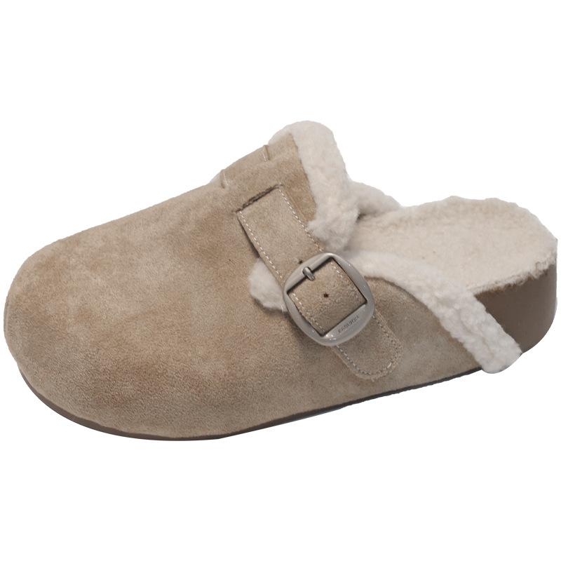 Popular velvet retro thick-soled fluffy slippers for women's outer wear 2025 new autumn and winter heightening warm Birkencotton slippers