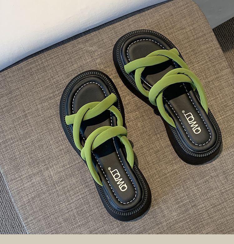 

2025 Summer New Lightweight Platform Slide Sandals for Women Cross-Strap Elevated Versatile Thick Sole Shoes for Added Height 40 зелений