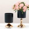 New Design Gold Black Cylinder Flower Vase Metal Flower Stand Table Centerpieces for Wedding Decoration